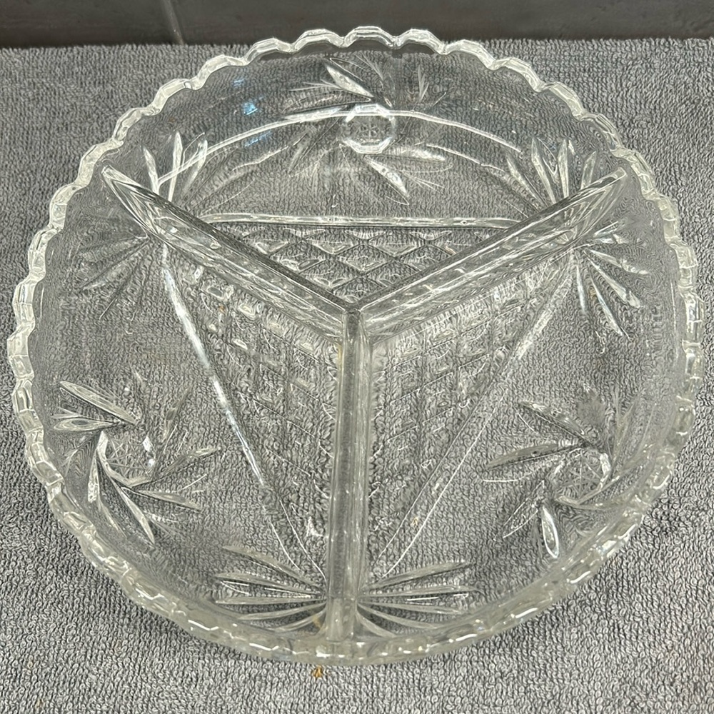 Vintage Pinwheel Crystal Divided Dish